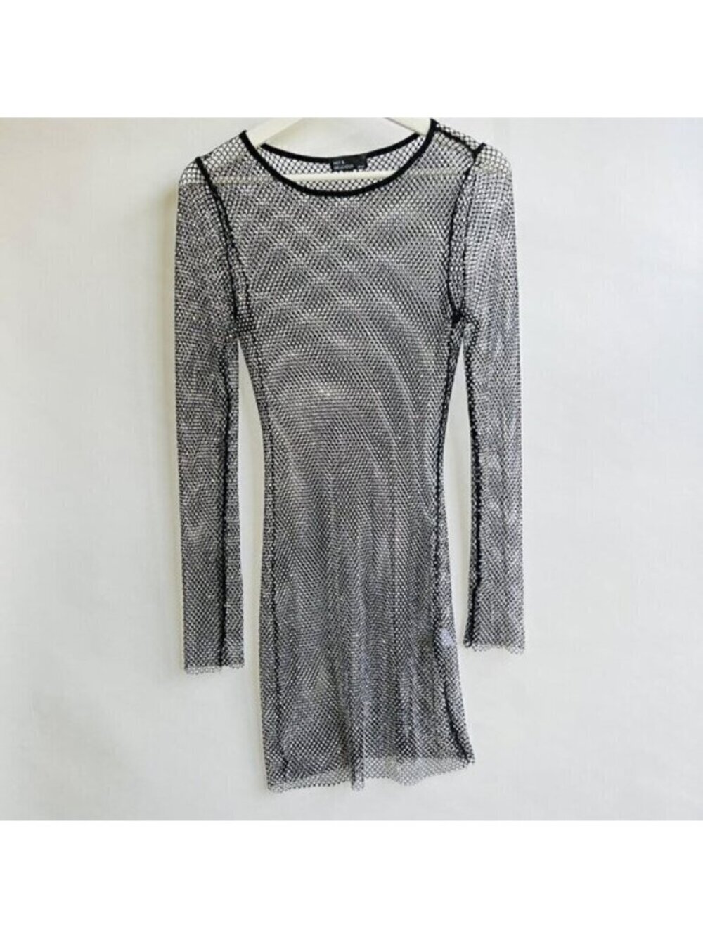 Hot & Delicious bling mesh mini long sleeves dress, Black, Size S